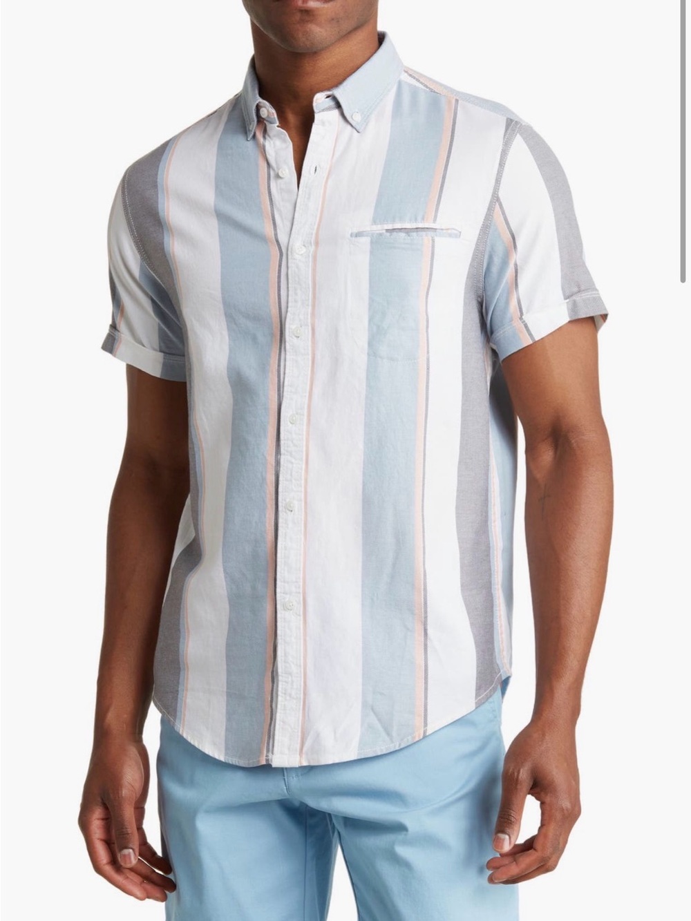 Denim & Flower Men's Oxford Stripe Short Sleeve Button-Down Shirt Large